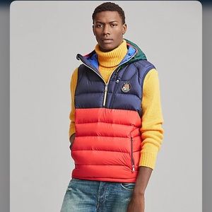 POLO RALPH LAUREN Cookie Crest Downhill Skier 1/4 Zip Pullover Down Vest Sz XL